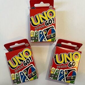 NEW * UNO GO * Pocket Sized Card Game 3 Deck Packs Mini Pocket Purse Travel Size